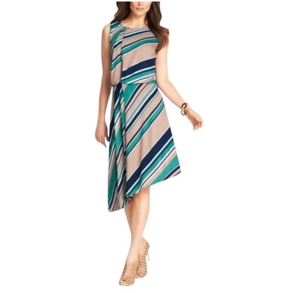 Ann Taylor Striped Asymmetrical Sleeveless Maxi Dress Sz Large